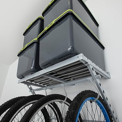 220862 32 Inch Wide Wall Mounted Utility Storage Organization Rack with 4 Bike Hooks and 20 Inch Deep Top Shelf, White