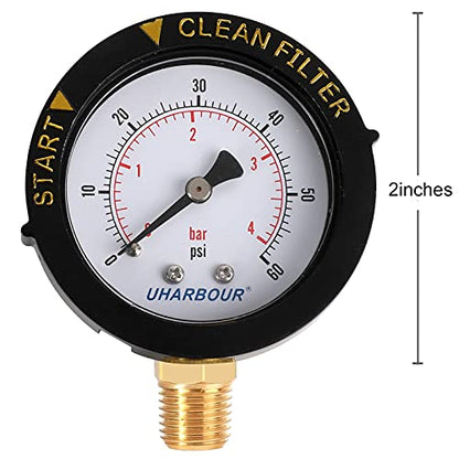 Pool Filter Pressure Gauge 60psi 1/4" NPT Bottom Mount, Pool Pump Pressure Gauge Replacement for Swimming Pool, Spa and Aquarium Valve Filter