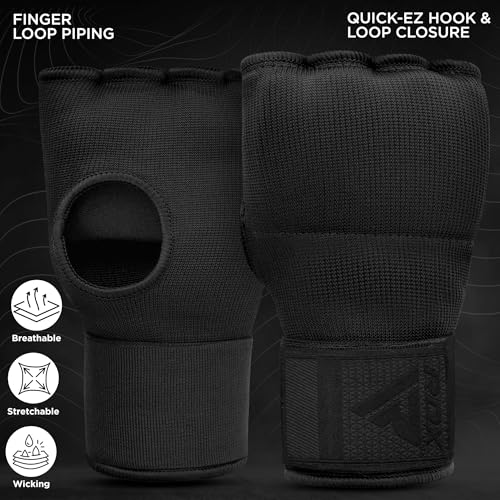 RDX Gel Boxing Hand Wraps Inner Gloves Men Women, Quick 100cm Long Wrist Straps, Elasticated Padded Fist Under Mitts Protection, Muay Thai MMA Kickboxing Martial Arts - color: Full Black, size: Large