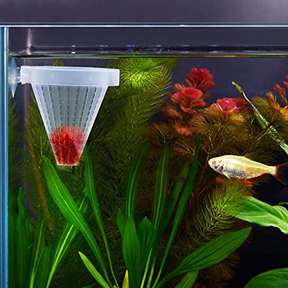4PCS Aquarium Nematode Feeder, Live Blood Worm Plastic Cone Cup Shape Basket Feeder for Feeding Fish with Suckers