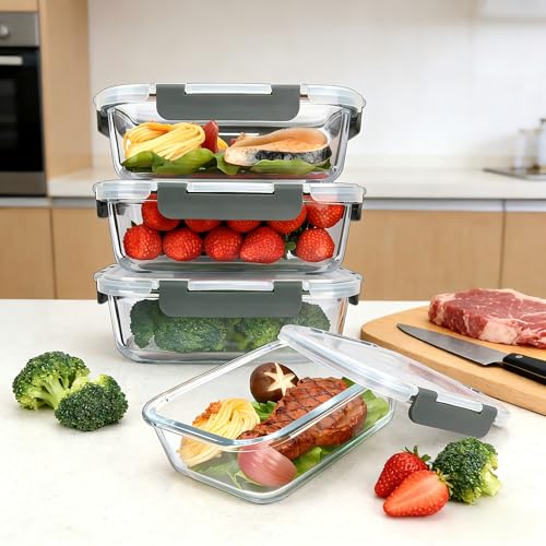 Glass Meal Prep Containers, [9 pieces] Glass Food Storage Containers with Lids,BPA Free & Leak Proof (9 Lids&9 Containers) - color: gray