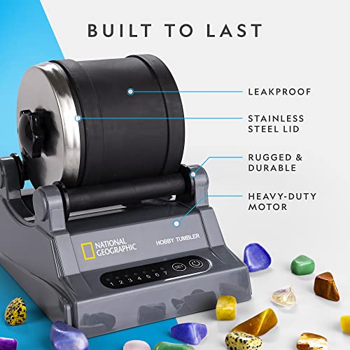 National Geographic Hobby Rock Tumbler Kit – Durable Leak-Proof Rock Polisher with 7-Day Timer, Complete Rock Tumbling Kit with Grit, Jewelry Settings & GemFoam Polish, Educational STEM Science Kit - style: Hobby Kit with GemFoam