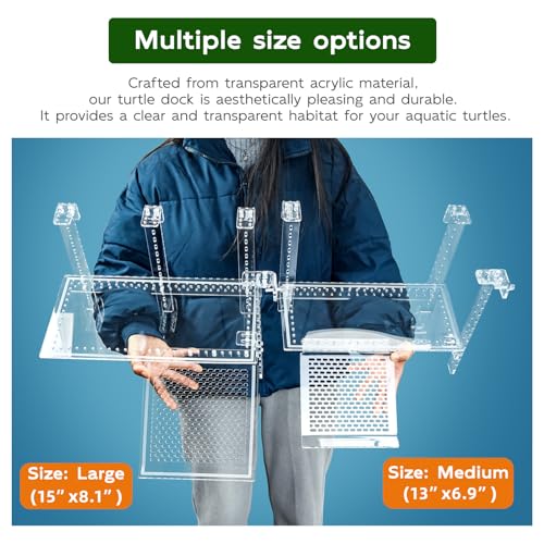 Hanging Turtle Dock Turtle Tank Accessories Adjustable, Large Basking Platform with Freely Installable Climbing Ramps for Aquatic Turtles Sturdy, Wobble-Free Design in Acrylic Material (15") - size: 15 x 8.1 Inch