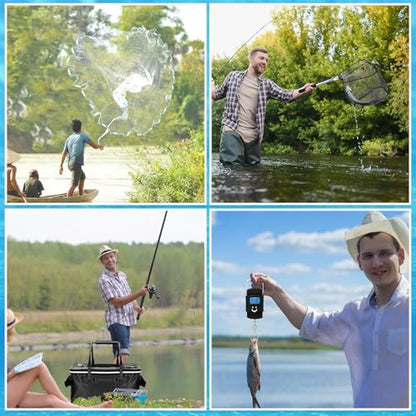 Set of 4 Saltwater Fishing Cast Net, Foldable Fish Bucket, Folding Fishing Landing Net, and 110lb Digital Scale, 6 Gallon Live Fish Bait Bucket - color: Black, size: 4ft