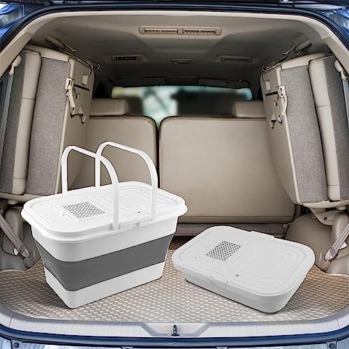 Hikary13L Fishing Bucket with Mini Oxygen Pump,Fish Transport Container,Portable Folding Collapsible Minnow Bucket Fish Live Container Box with Breathable Mesh Space Saving Outdoor Traveling Fishing - color: Gray