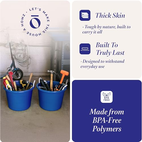 HOMZ 2-Pack Utility Tub, Large Plastic Storage Bucket with Rope Handles, 17 Gallon, Blue - Portable Indoor and Outdoor Buckets for Kitchen, Laundry, Garden, Bathroom, and Garage Organization