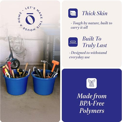 HOMZ 2-Pack Utility Tub, Large Plastic Storage Bucket with Rope Handles, 17 Gallon, Blue - Portable Indoor and Outdoor Buckets for Kitchen, Laundry, Garden, Bathroom, and Garage Organization