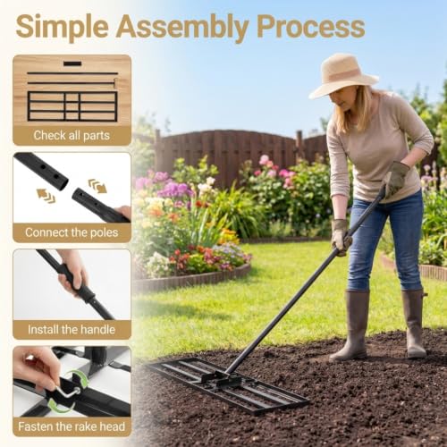 COSTWAY 30x10 Inch Lawn Leveling Rake, Soil Sand Dirt Leveling Tool, Ground Leveler for Yard, Landscape, Garden, Pasture (Black, 30"x10") - color: Black