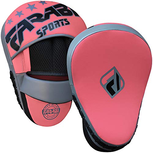 Farabi Curved Focus Mitts - Boxing Mitts for MMA, Sparring Training, Target Punching Mitts and Pads - color: Black-Pink