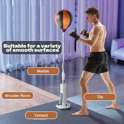 Speed Punch Ball with Stand Boxing Reflex Ball Punching Bag with Gloves Adjustable Height 130~150cm Boxing Bar Training Kit for Adults, Teens & Kids