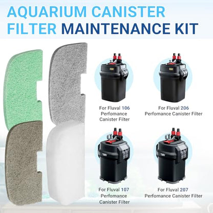 Canister Filter Maintenance Kit for Fluval 107 207 Canister Filter, Aquarium Filter Maintenance Kit 106 206 Pads