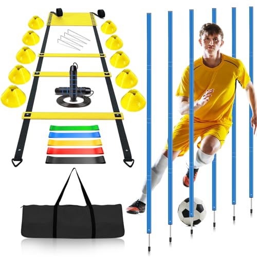 Haootadiy Soccer Agility Training Poles Equipment |Adjustable Soccer Equipment for Training Includes 6 Flexible Agility Poles - color: Multicolour