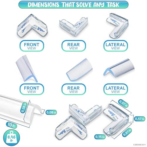 10ft Sharp Edge Protector Strip & 4 Clear Corner Guards for Furniture – Thick Cushion, Peel & Stick with Double-Sided Tape – Removable Table Corner Protectors for Sharp Edges, Cabinets & Countertops