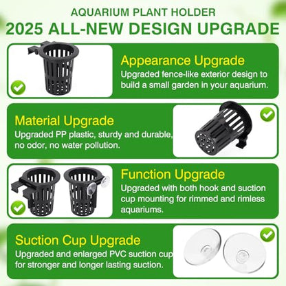 2025 New Upgraded Large Aquarium Plant Holder with 1.57-inch Extension Hooks and Suction Cups for Fish Tank Aquaponic Plant Cultivation and Aquascape Accessories Decorations (2 PCS)
