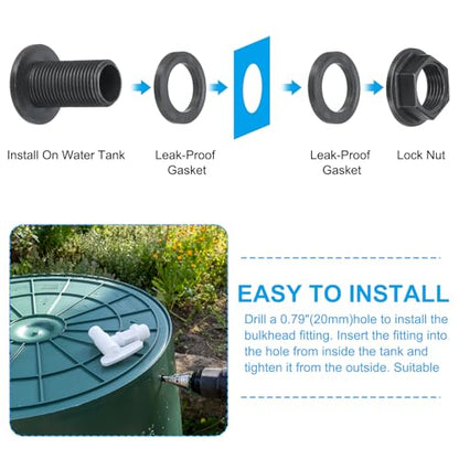 PATIKIL Polypropylene Bulkhead Fitting 1/2", Bulkhead Water Tank Connector with Silicone Seal Gasket Garden Hose Fitting for Rain Bucket, Sinks, Aquariums, Black