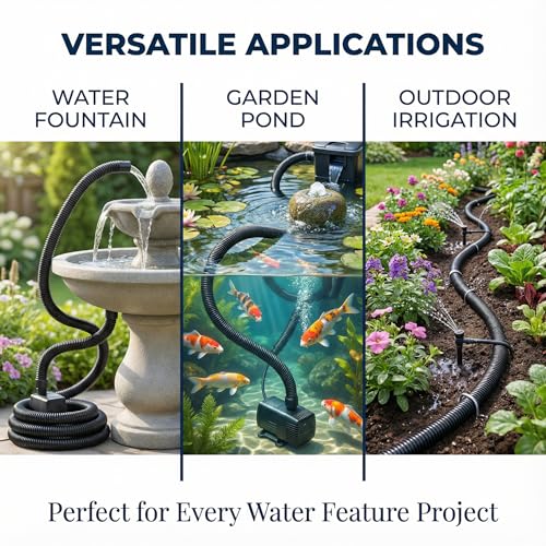 Corrugated Pond Tubing - Flexible, Kinkproof, Reinforced PVC Hose for Water Gardens, Pumps, Waterfalls & Aquaculture (20 Feet Black, 1.0 Inch)