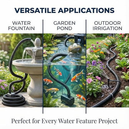 Corrugated Pond Tubing - Flexible, Kinkproof, Reinforced PVC Hose for Water Gardens, Pumps, Waterfalls & Aquaculture (20 Feet Black, 1.0 Inch)