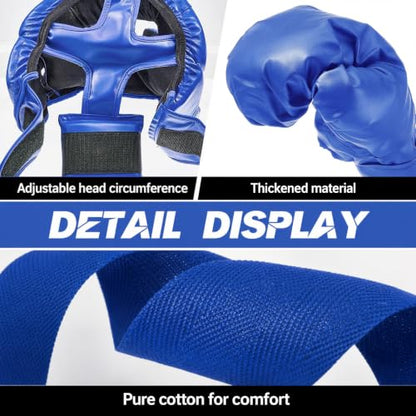 Kanayu 14 Pcs Boxing Gloves and Headgear Set for Beginners Youth 16 Ounce Boxing Gloves Headgear Helmet Hand Wraps Mouth Guards Equipment for Beginners Training Equipment Gifts - color: Blue, White