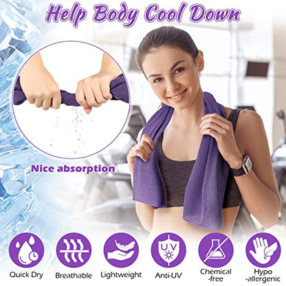 Redbaker 20 Pcs Cooling Towel Ice Towel with Bag for Neck Face, Purple - color: Purple