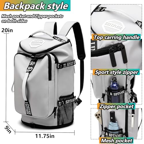 SDTAME Gym Duffel Backpack with Shoe Pocket & Laptop Sleeve - color: Grey