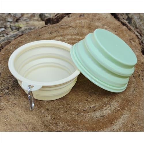 Collapsible Silicone Bait Bowl, Portable Foldable Fishing Bait Tray with Carabiner Clip, Green