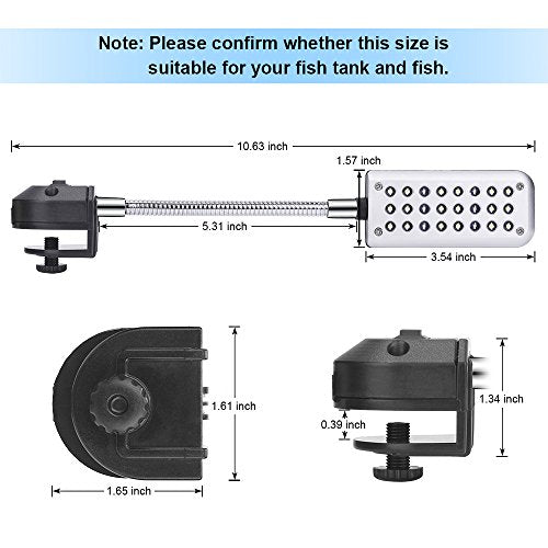 Aquarium Light Small LED Clip Light for Fish Tank, 1 Yr Warranty - size: 1.5W (Without Timer & Dimmer)