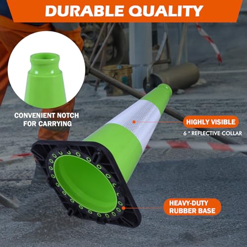 8 Pack 18 Inch Green PVC Traffic Cones Black Base Stable Durable, Parking Lot Driveway School Training Safety Cones Multi-Purpose (8, Green, 18 Inch) - color: Green, size: 18 Inch