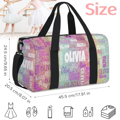 Personalized Gym Dance Ballet Bag Small, Colorful Rainbow Glitter - color: Pink Blue Colorful