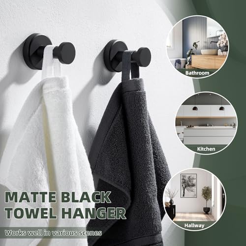 APLusee Matte Black Towel Hooks, Space-Saving for Bathroom Shower, 2 Pack - color: Matte Black, size: 2 Pack