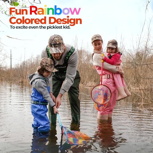 Kids Fishing Net - Extendable Telescopic Landing Net for Boy Girl Children Catching Small Fish Crab Shrimp Minnow Dragonfly Beach Pier Lake River Ocean - color: Style 1 (2 Pack, Blue + Red)