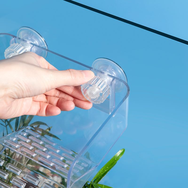 Forher Suction Cup Suspended Turtle Platform with Adjustable, guardrail and Tilted Acrylic Transparent Cradle Platform, Suitable for Decorating Water Tank Accessories (Suction Cup Design) - style: Suction cup design