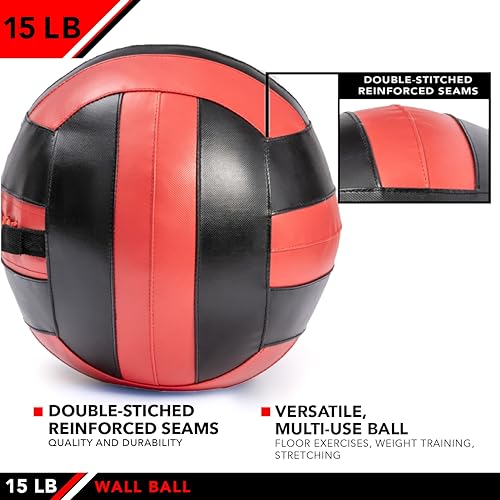 JFit Wall Ball – Premium Soft Weighted Exercise Ball for Strength, Conditioning, Gym & Home Workouts, 4-30 LB - color: Red/Black, style: 15-Pound