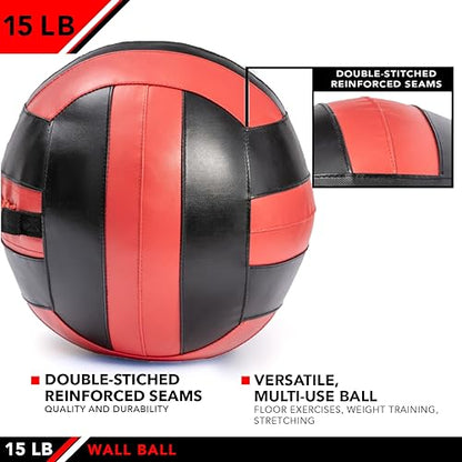 JFit Wall Ball – Premium Soft Weighted Exercise Ball for Strength, Conditioning, Gym & Home Workouts, 4-30 LB - color: Red/Black, style: 15-Pound
