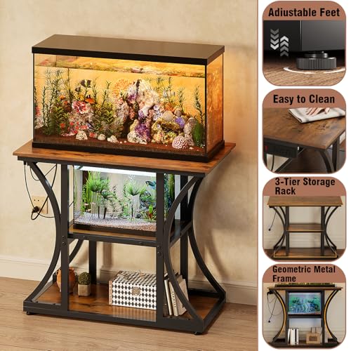 50 Gallon Aquarium Stand with Power Outlets Fish Tank Stand with 3-Tier Storage Shelves Display Stand for Turtle Tank Shelves Metal Frame Stand for Living Room Office Entryway,Brown