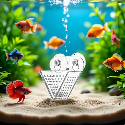 Pssopp Aquarium Cone Red Feeder, V Shape Shrimp Feeder Acrylic Fish Feeding Cup with Suction Cups and Tweezer for Aquarium Use