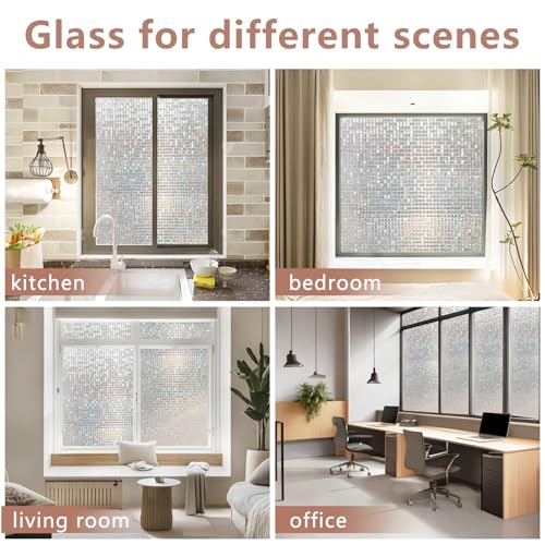 Window Privacy Film Stained Glass Film Decorative See in not Out Glass Film Frosted Sticker Removable Window Tint Static Cling Window Films for Kitchen (Silver, 17.5inx118in)