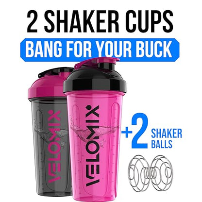 VELOMIX 2 Pack 28oz Protein Shaker Bottle for Protein Mixes, Black/Pink - color: B2) Black / Pink