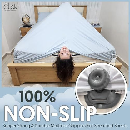 Click Bed Sheet Holder - No Lift Mattress Sheet Clips & Strap for Queen King Size Beds, Sheet Keepers to Keep Sheets on Bed, Heavy Duty Bedsheet Lock Fasteners to Hold Sheets in Place Firm & Tight - color: Gray, size: Standard Beds - Twin XL to Cal-King