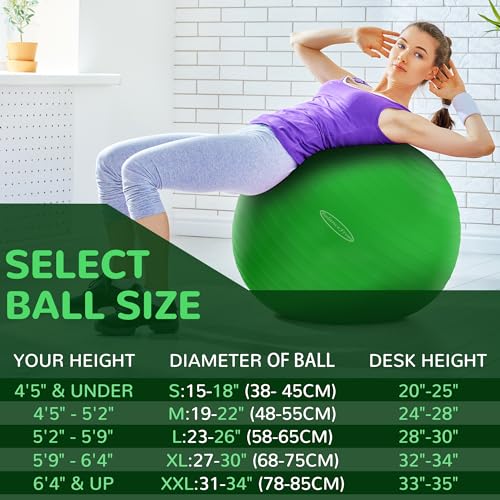 Fitvids Anti-Burst and Slip Resistant Exercise Ball Yoga Ball Fitness Ball Birthing Ball with Quick Pump - color: Green, size: XXL(31-34in/78-85cm)