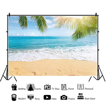 5x3ft Sea Beach Backdrop Seaside Sand Beach Sea Wave Tropical Palm Leaf Photography Backdrops for Photo Shoots Holiday Party Adult Personal Portrait Photo Background Studio Props - size: 5x3ft