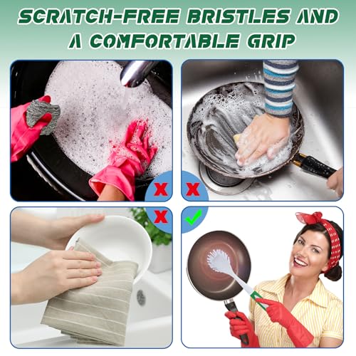 Hsei 20 Pcs Blue and Green Kitchen Scrub Dish Brush Bulk with 11 Inch Anti Slip Handle Cleaning Dish Scrubber with Stiff Bristles Washing Scrub Brushes for Housekeeping for Pots and Pans, Kitchen Sink