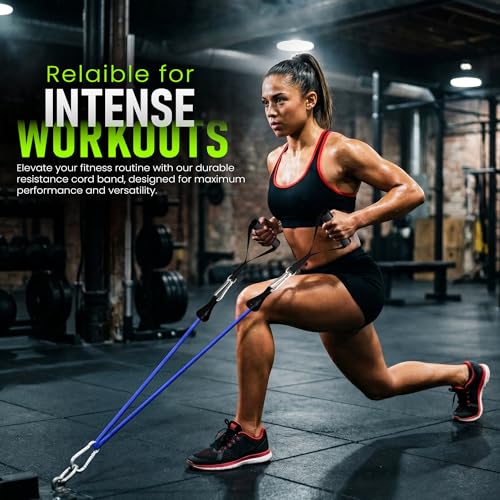 Resistance Bands with Handles Set of 5 (10–50 lbs), Home Gym Workout Kit | Includes door anchor Includes ankle straps 10-50 lbs resistance Carry bag included