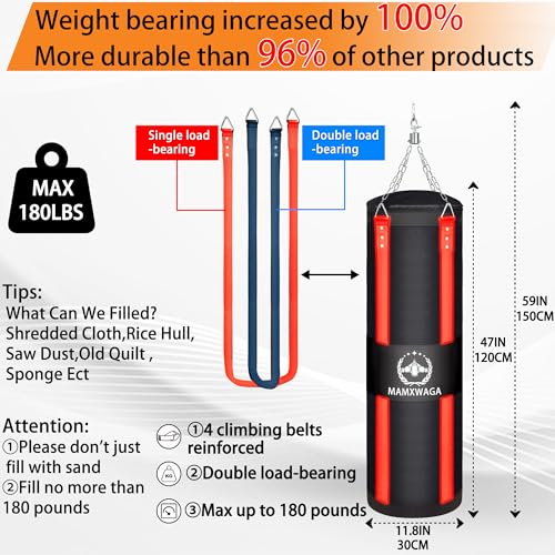 4FT Canvas Punching Bag for Adults, Hanging Boxing Heavy Bag with 12oz Gloves for Kickboxing Muay Thai Max Load-Bearing 180 Lbs(Unfilled)