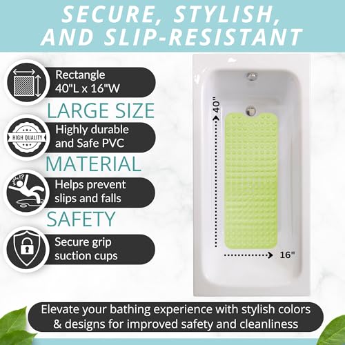 Bath Mat - Large Non Slip Bathtub & Shower Mat - Extra Long 40 x 16 Inch Bathroom Mats for Tub Nonslip Anti Slip Bathmats (40x16 Green) - color: Green