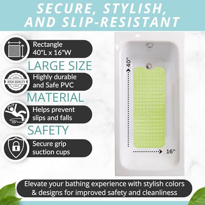 Bath Mat - Large Non Slip Bathtub & Shower Mat - Extra Long 40 x 16 Inch Bathroom Mats for Tub Nonslip Anti Slip Bathmats (40x16 Green) - color: Green