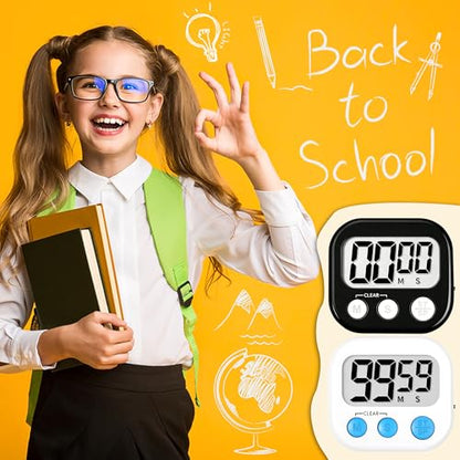 ZILLEEN Classroom Timer for Kids Teachers 2 Pack Digital Timers Black White - color: Black & White