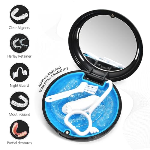 Orthodontic Retainer Case Aligner Mouth Guard Storage Box,Black Blue - color: Black Blue