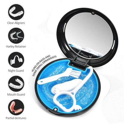 Orthodontic Retainer Case Aligner Mouth Guard Storage Box,Black Blue - color: Black Blue