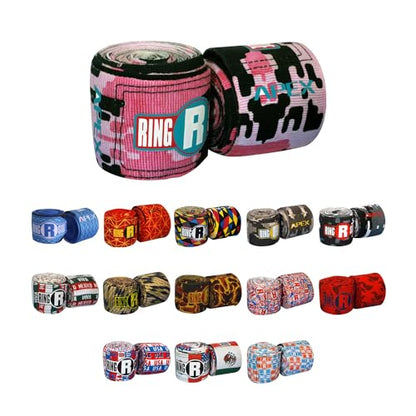 Ringside Apex 180” Boxing Hand Wraps Pair - Durable, Elastic Training Wraps with Hook & Loop Closure, Multi-Color Options, Perfect for MMA, Muay Thai, Kickboxing - color: Camo Pink/Black