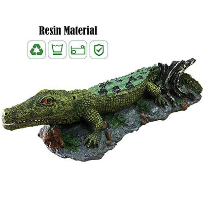 SLOCME Aquarium Alligator Air Bubbler Decorations - Aerating Action Crocodile Ornament, Oxygen Bubble Resin Crafts for Aquarium Fish Tank Decor